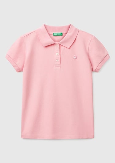  Kız Çocuk Pembe Logolu Pike Polo T-Shirt