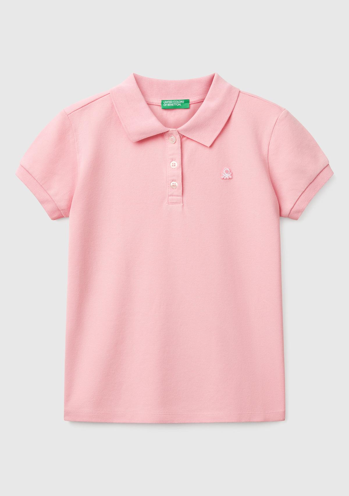  Kız Çocuk Pembe Logolu Pike Polo T-Shirt