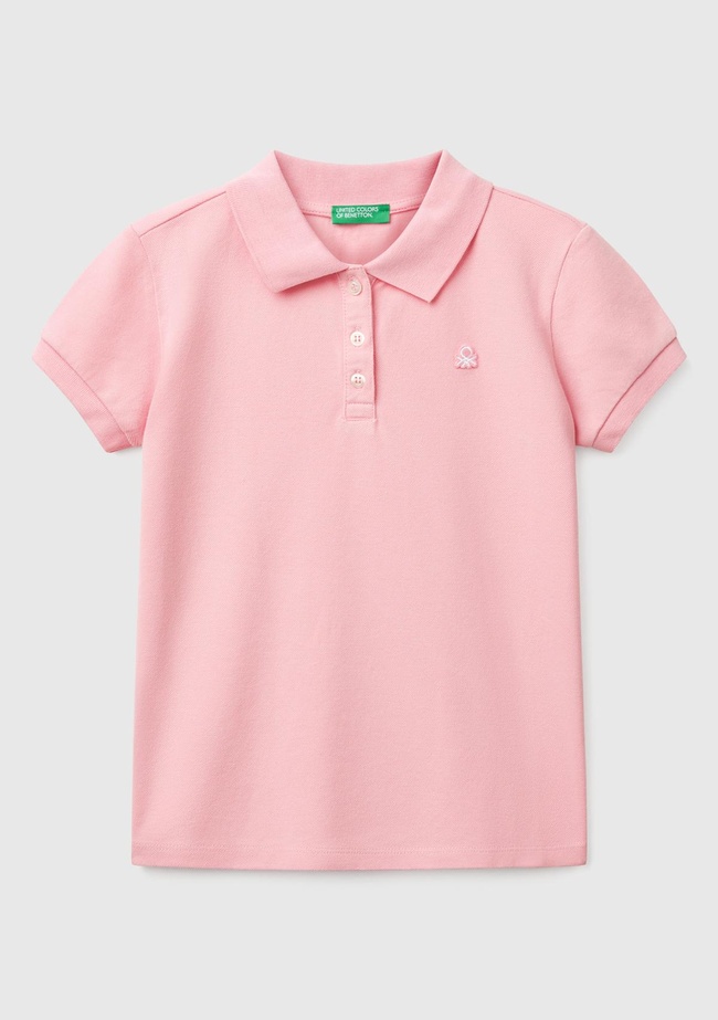  Kız Çocuk Pembe Logolu Pike Polo T-Shirt