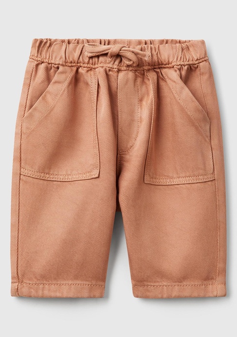  Bebek Tarçın Logo Detaylı Beli Lastikli Büzgü İpli Yama Cepli Pantolon