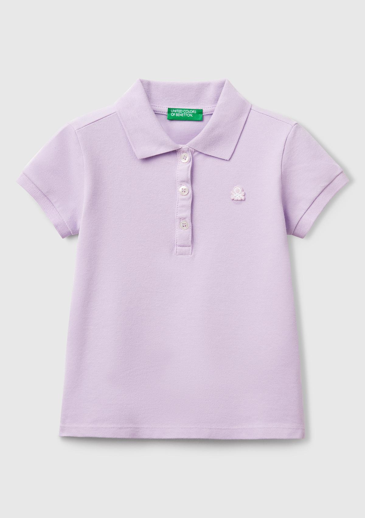  Kız Çocuk Lila Logolu Pike Polo T-Shirt