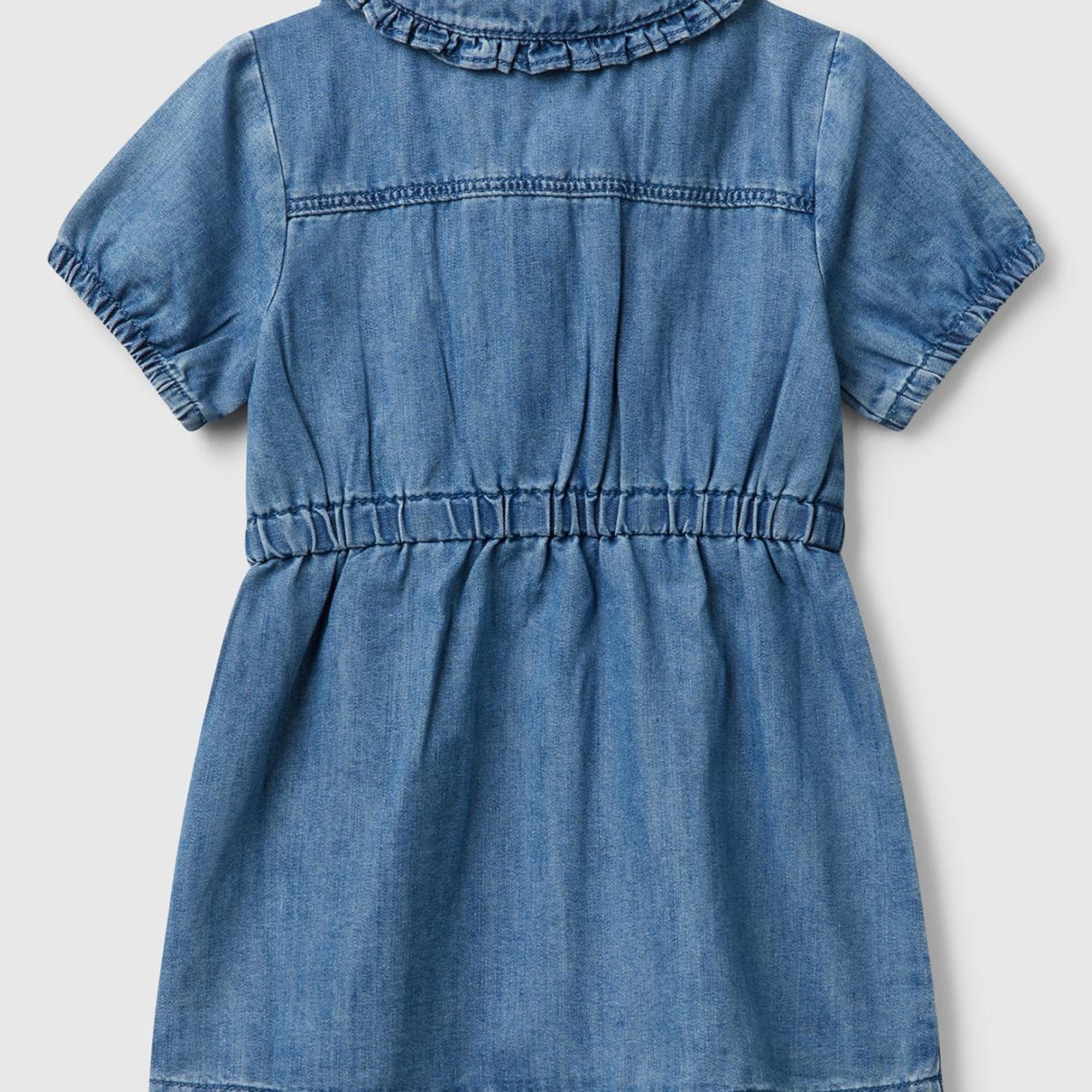 Kız Çocuk Denim Önü Çıtçıt Düğmeli Yama Cepli Kısa Kollu Denim Elbise