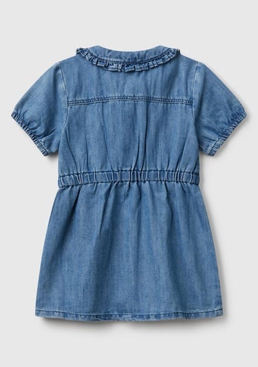  Kız Çocuk Denim Önü Çıtçıt Düğmeli Yama Cepli Kısa Kollu Denim Elbise