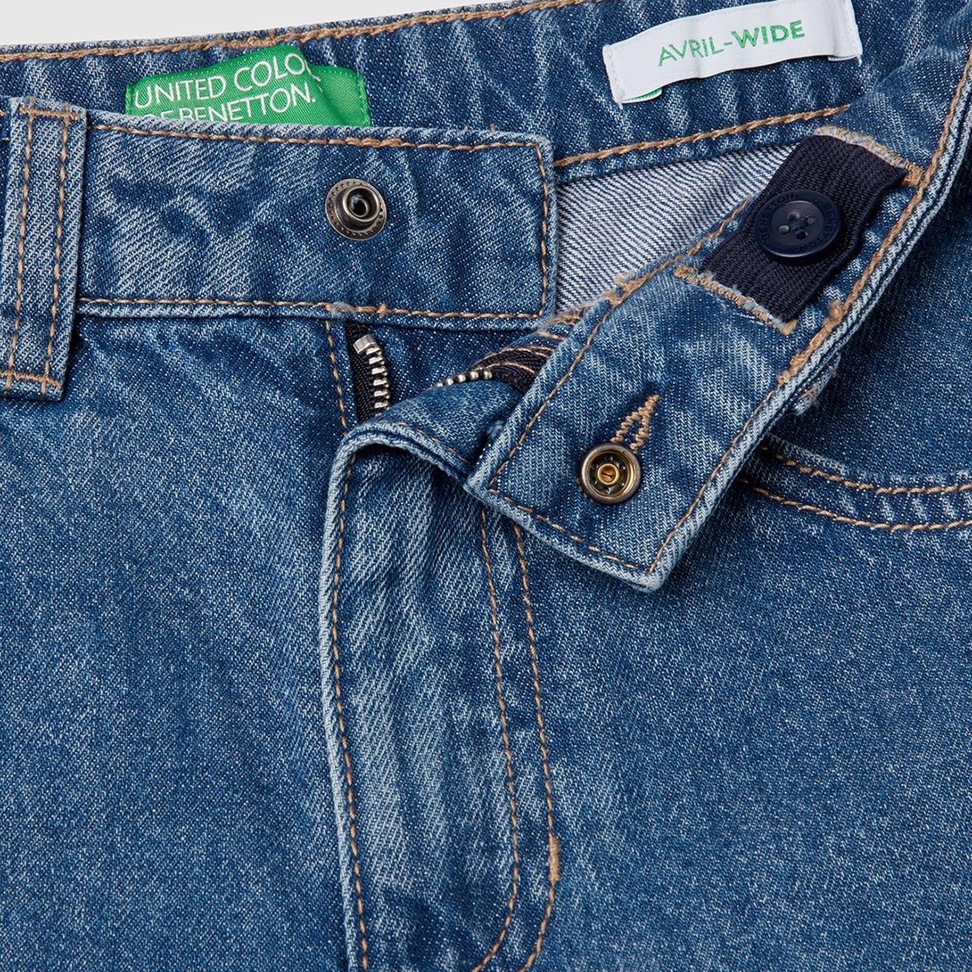 Kız Çocuk Denim Taş Yıkama Wide Fit Kargo Denim Pantolon