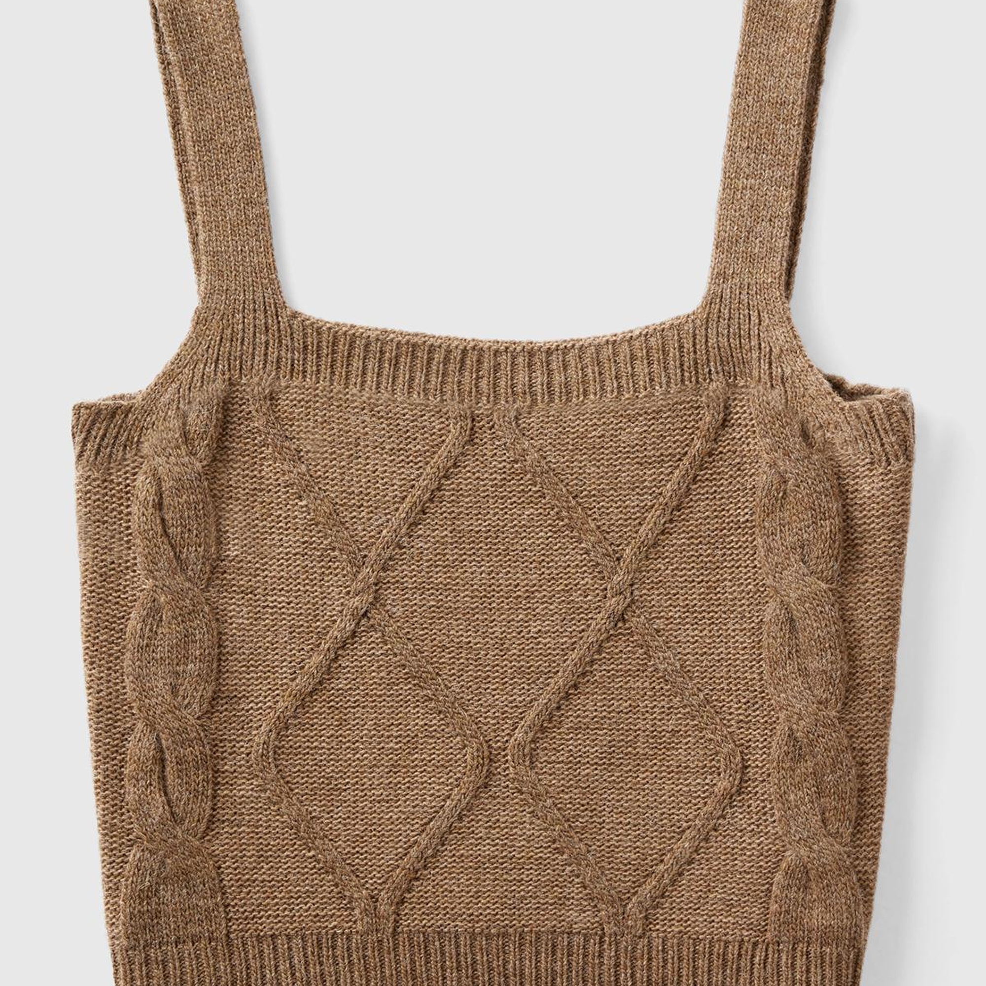 Kadın Taba Kare Yaka Triko Bluz