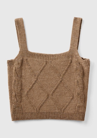  Kadın Taba Kare Yaka Triko Bluz