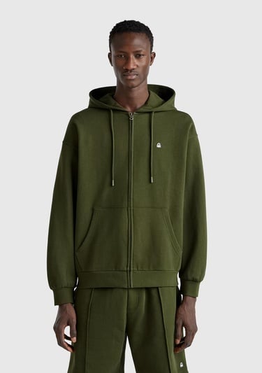  Erkek %100 Pamuk Dar Kesim Fermuarlı Kapüşonlu Sweatshirt