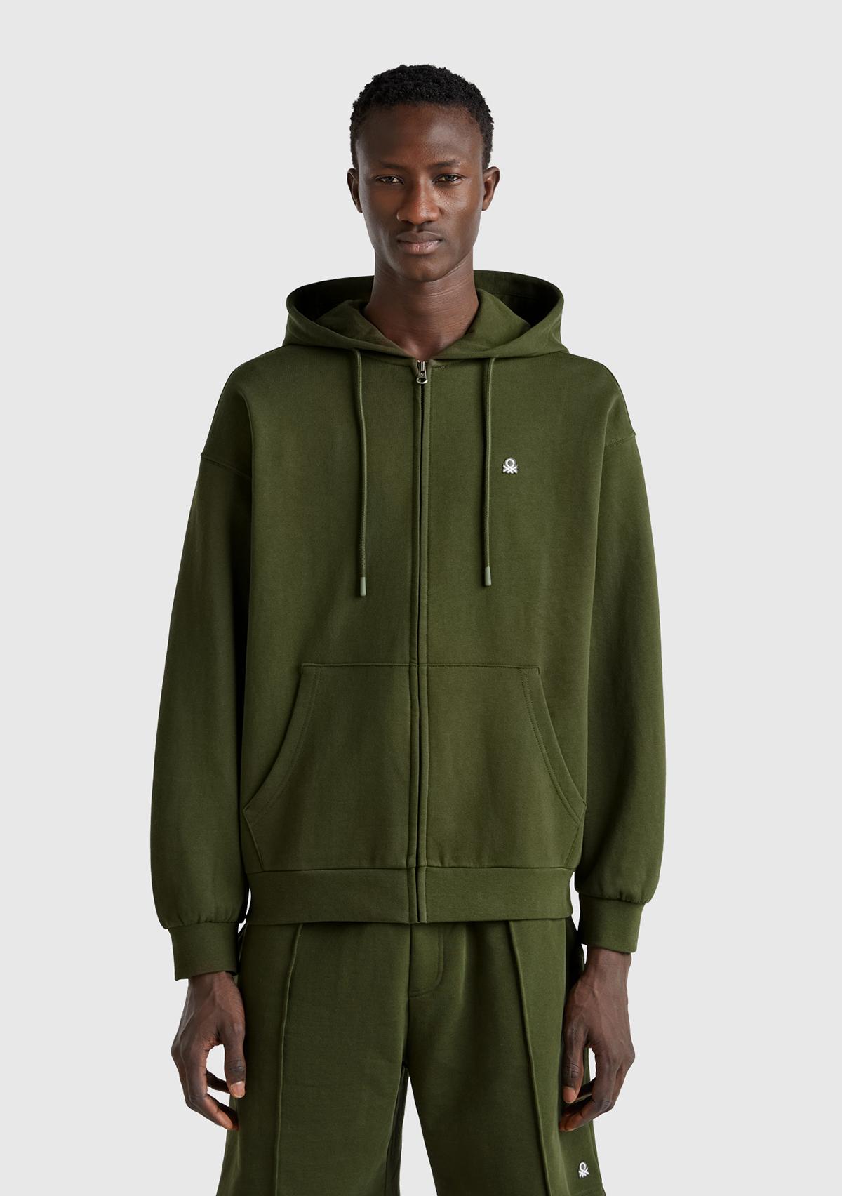  Erkek %100 Pamuk Dar Kesim Fermuarlı Kapüşonlu Sweatshirt