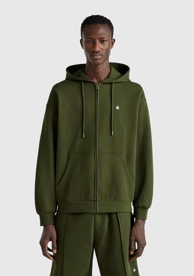  Erkek %100 Pamuk Dar Kesim Fermuarlı Kapüşonlu Sweatshirt