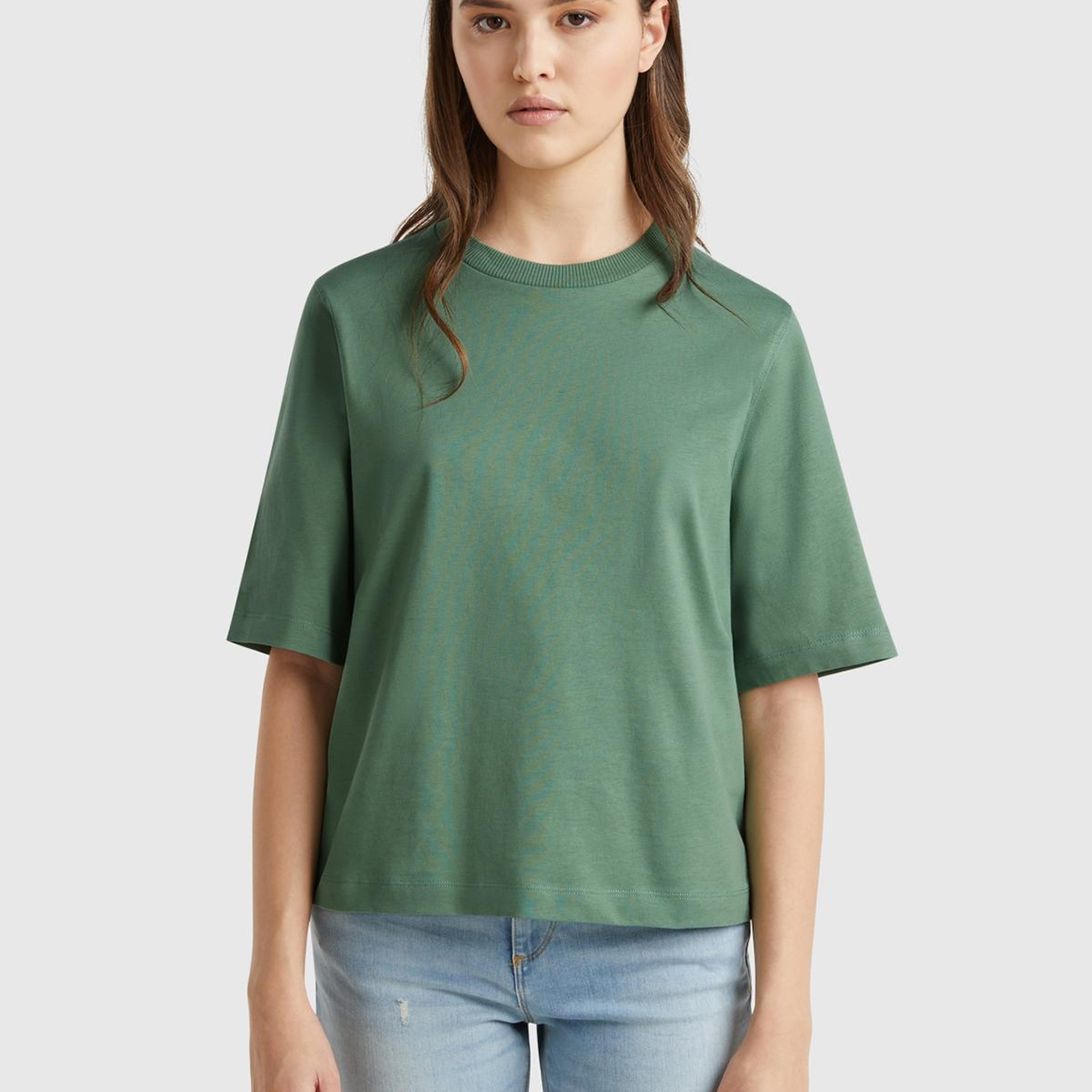 Kadın Açık Yeşil %100 Koton Boxy Fit T-Shirt