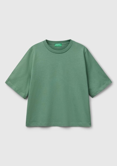  Kadın Açık Yeşil %100 Koton Boxy Fit T-Shirt