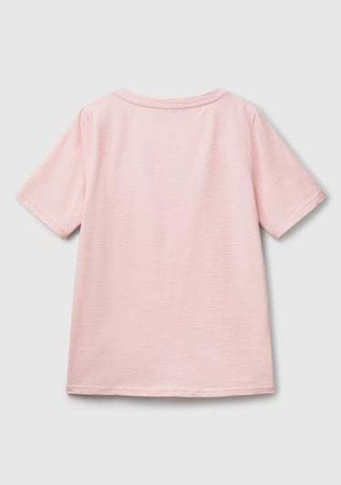  Kadın Pembe %100 Koton V Yaka Slub T-Shirt