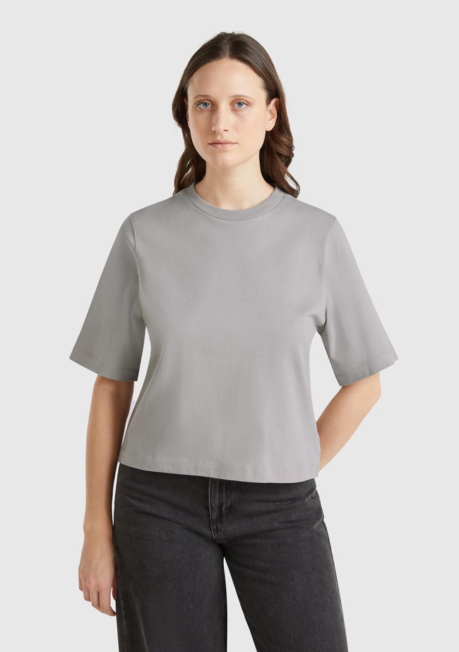  Kadın Gri %100 Koton Boxy Fit T-Shirt