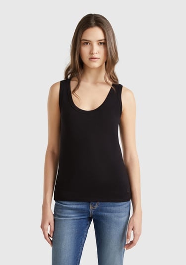  Kadın Siyah %100 Pamuk Ucu Logo İşlemeli Slim Fit Yuvarlak Yaka Atlet