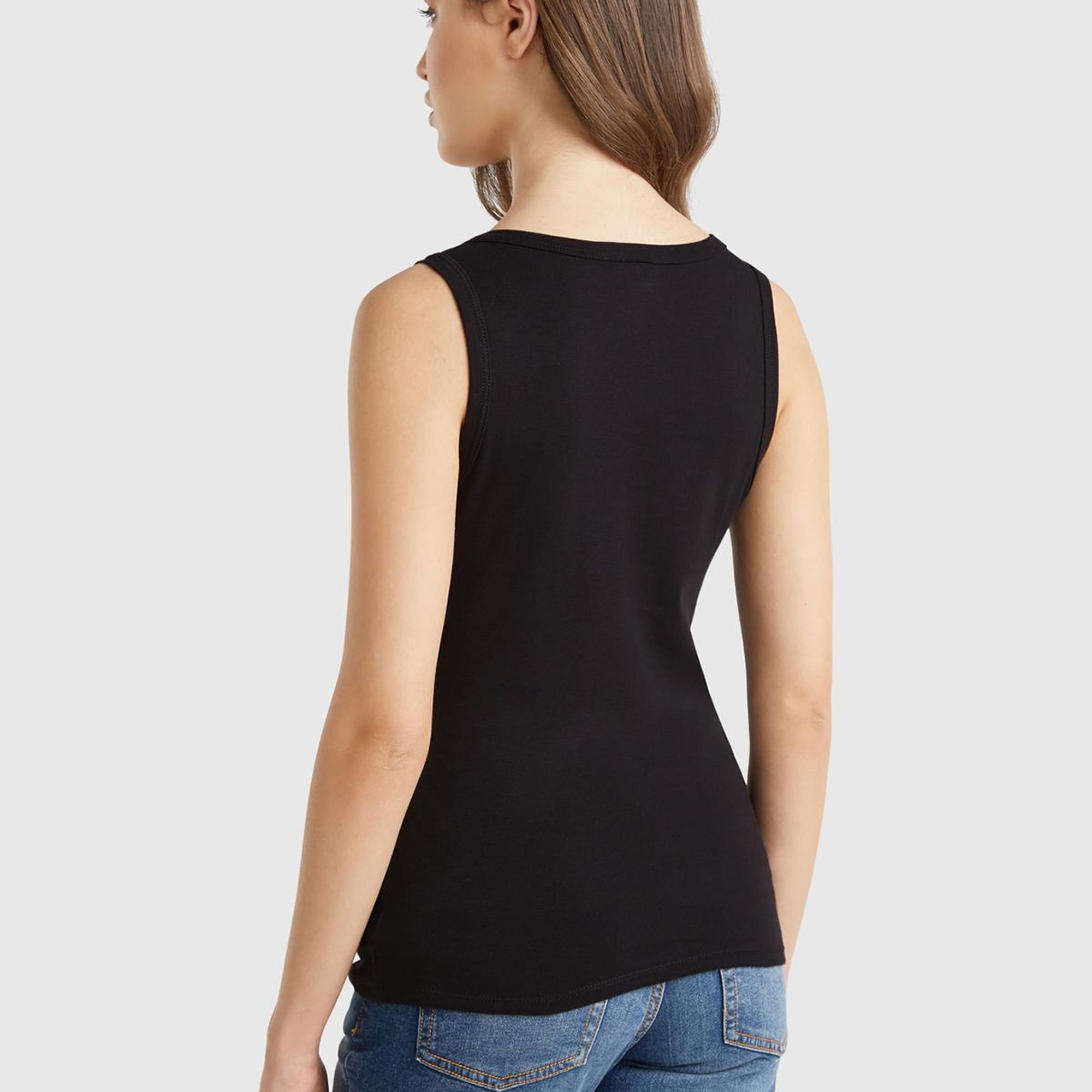 Kadın Siyah %100 Pamuk Ucu Logo İşlemeli Slim Fit Yuvarlak Yaka Atlet