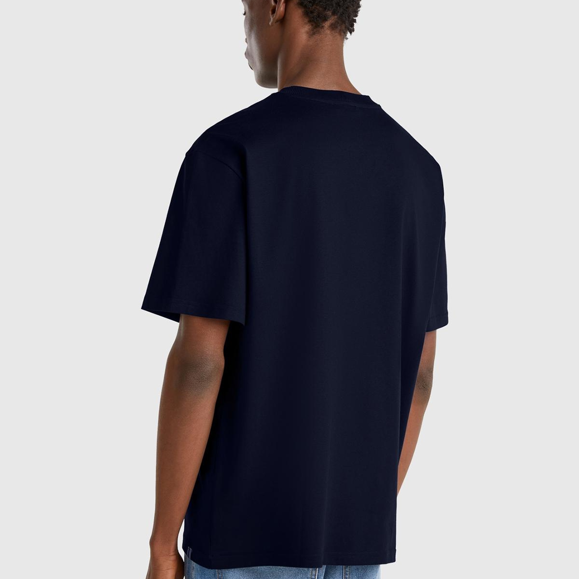 Erkek Lacivert %100 Pamuk Çok Renkli Logolu Oversize Bisiklet Yaka T-Shirt