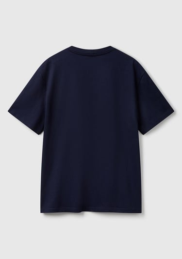  Erkek Lacivert %100 Pamuk Çok Renkli Logolu Oversize Bisiklet Yaka T-Shirt