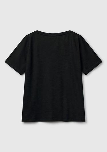  Kadın Siyah %100 Koton V Yaka Slub T-Shirt
