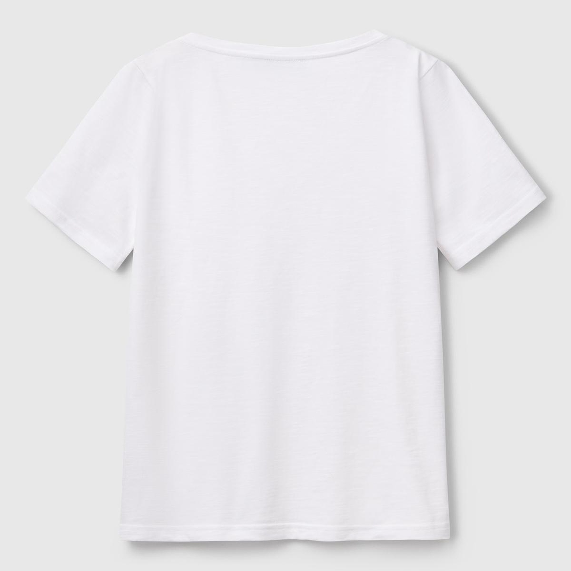 Kadın Beyaz %100 Koton V Yaka Slub T-Shirt