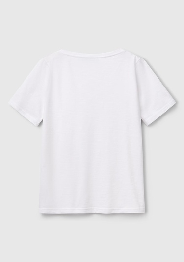  Kadın Beyaz %100 Koton V Yaka Slub T-Shirt