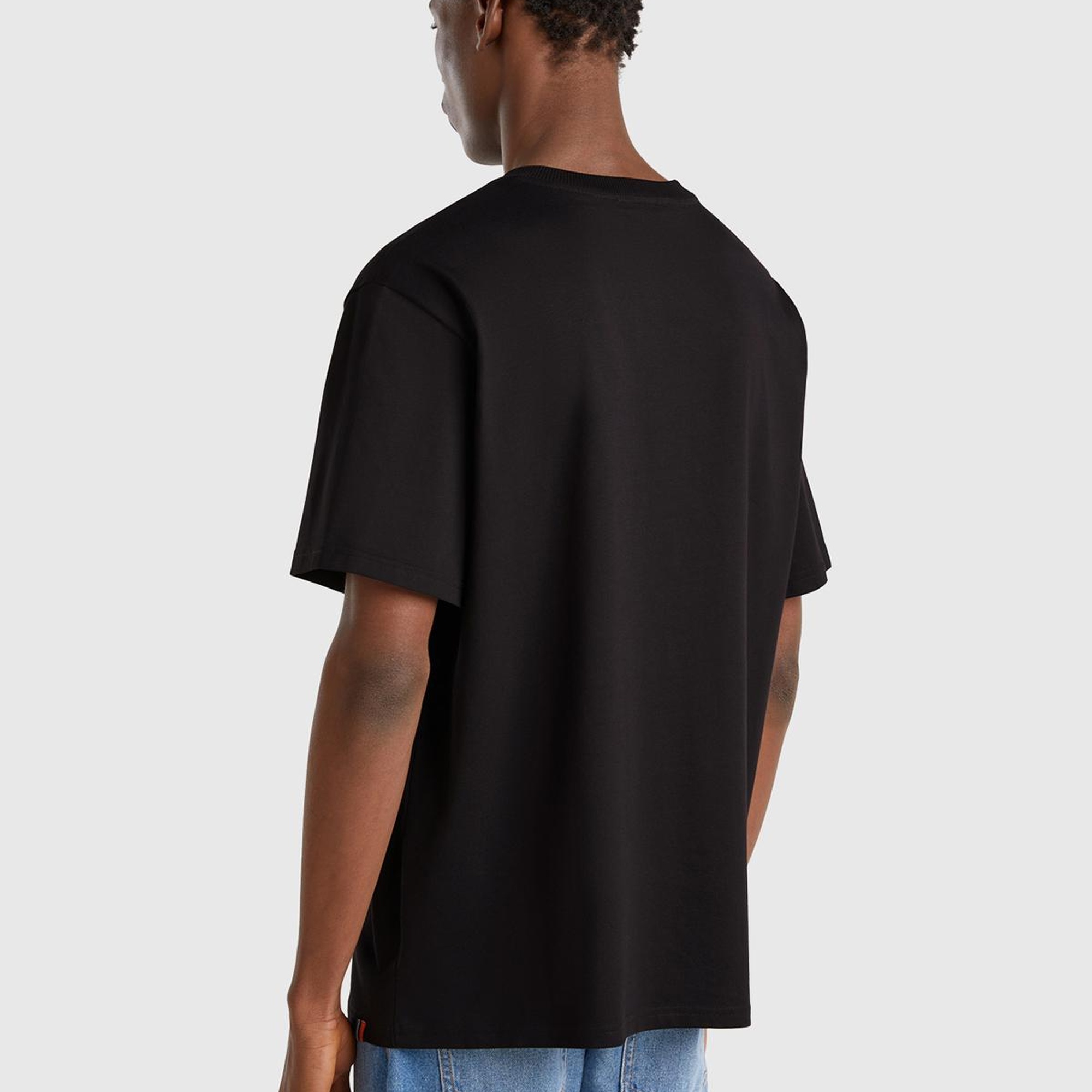 Erkek Siyah %100 Pamuk Çok Renkli Logolu Oversize Bisiklet Yaka T-Shirt