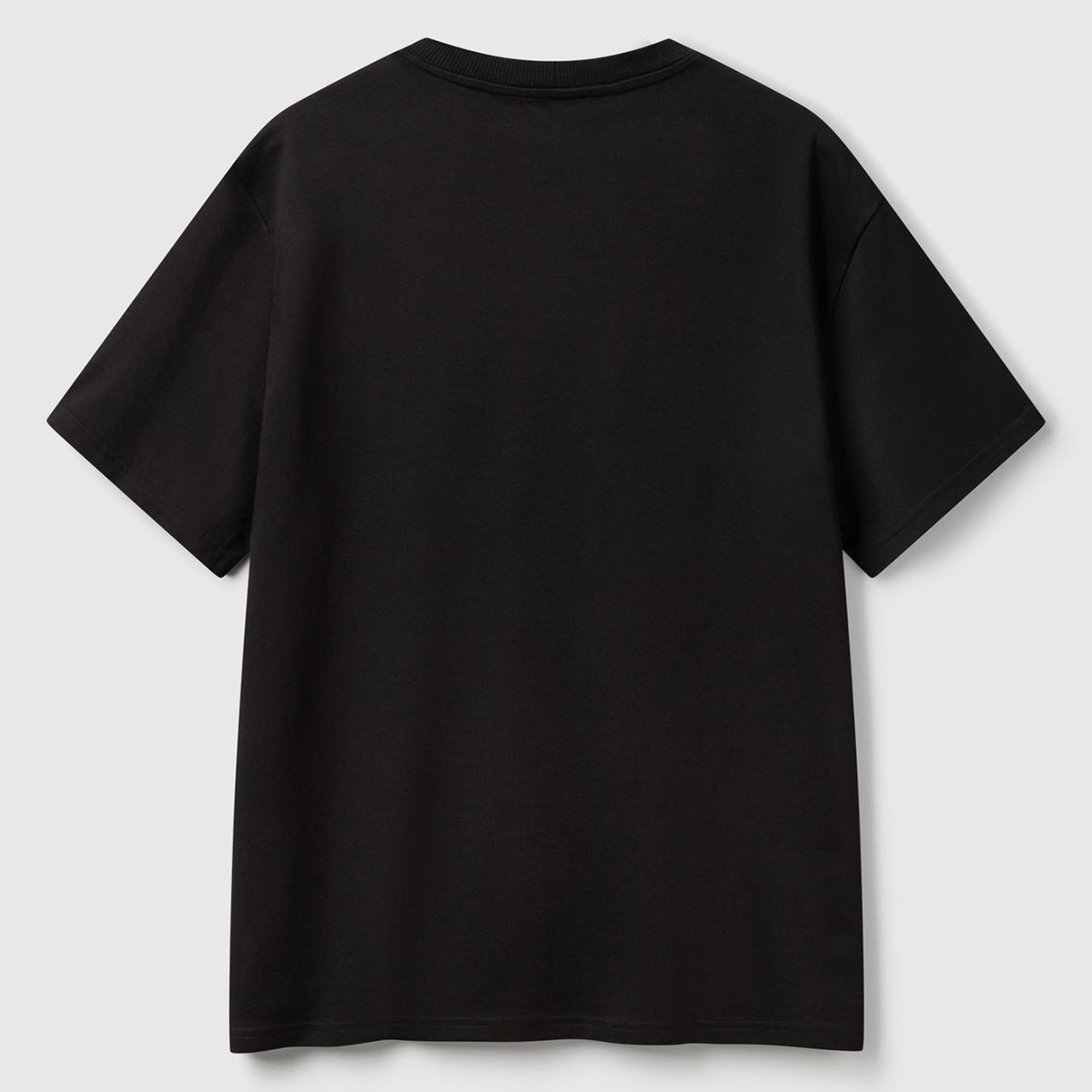 Erkek Siyah %100 Pamuk Çok Renkli Logolu Oversize Bisiklet Yaka T-Shirt