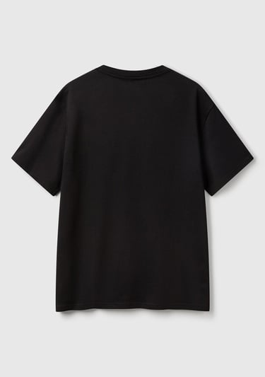  Erkek Siyah %100 Pamuk Çok Renkli Logolu Oversize Bisiklet Yaka T-Shirt