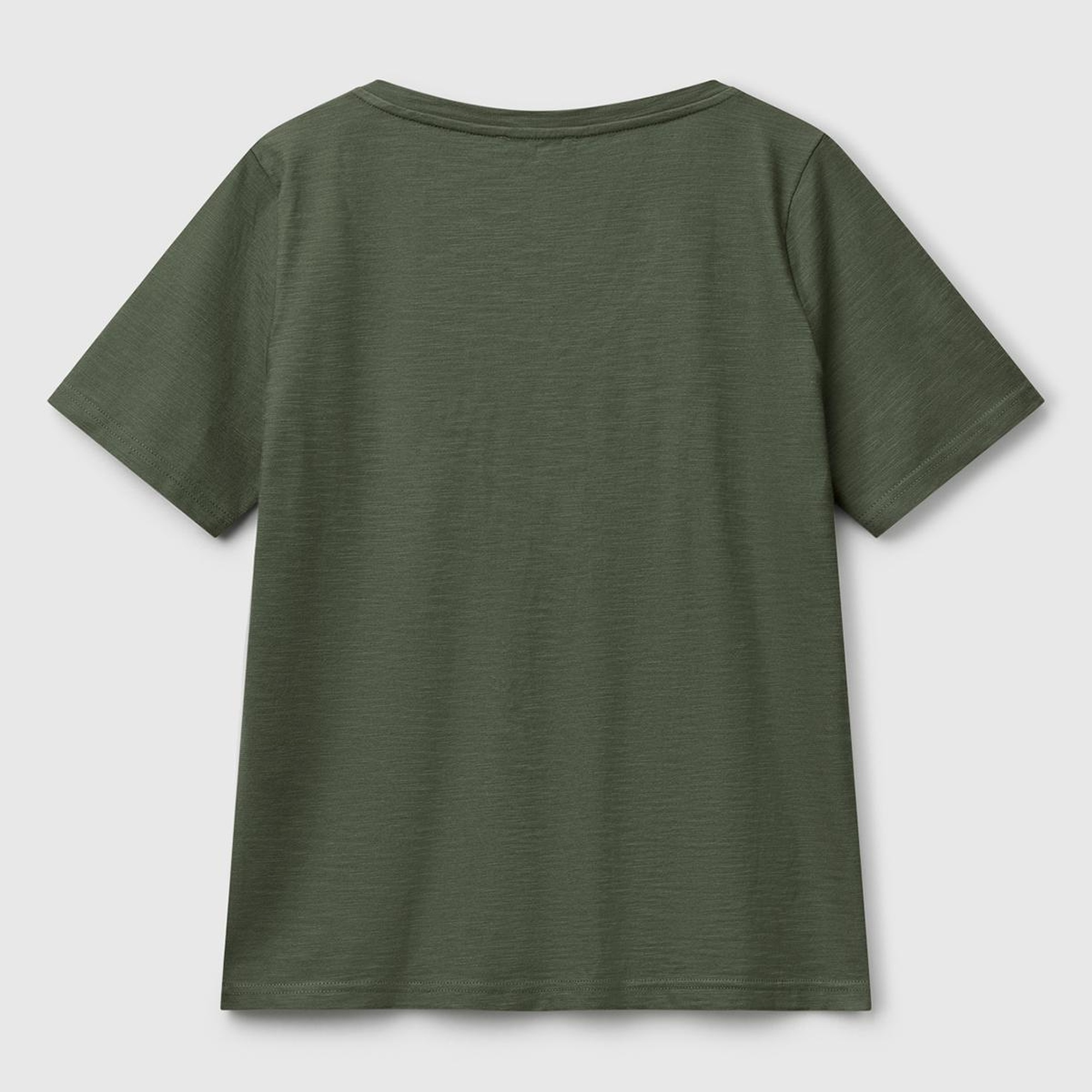 Kadın Haki %100 Koton V Yaka Slub T-Shirt