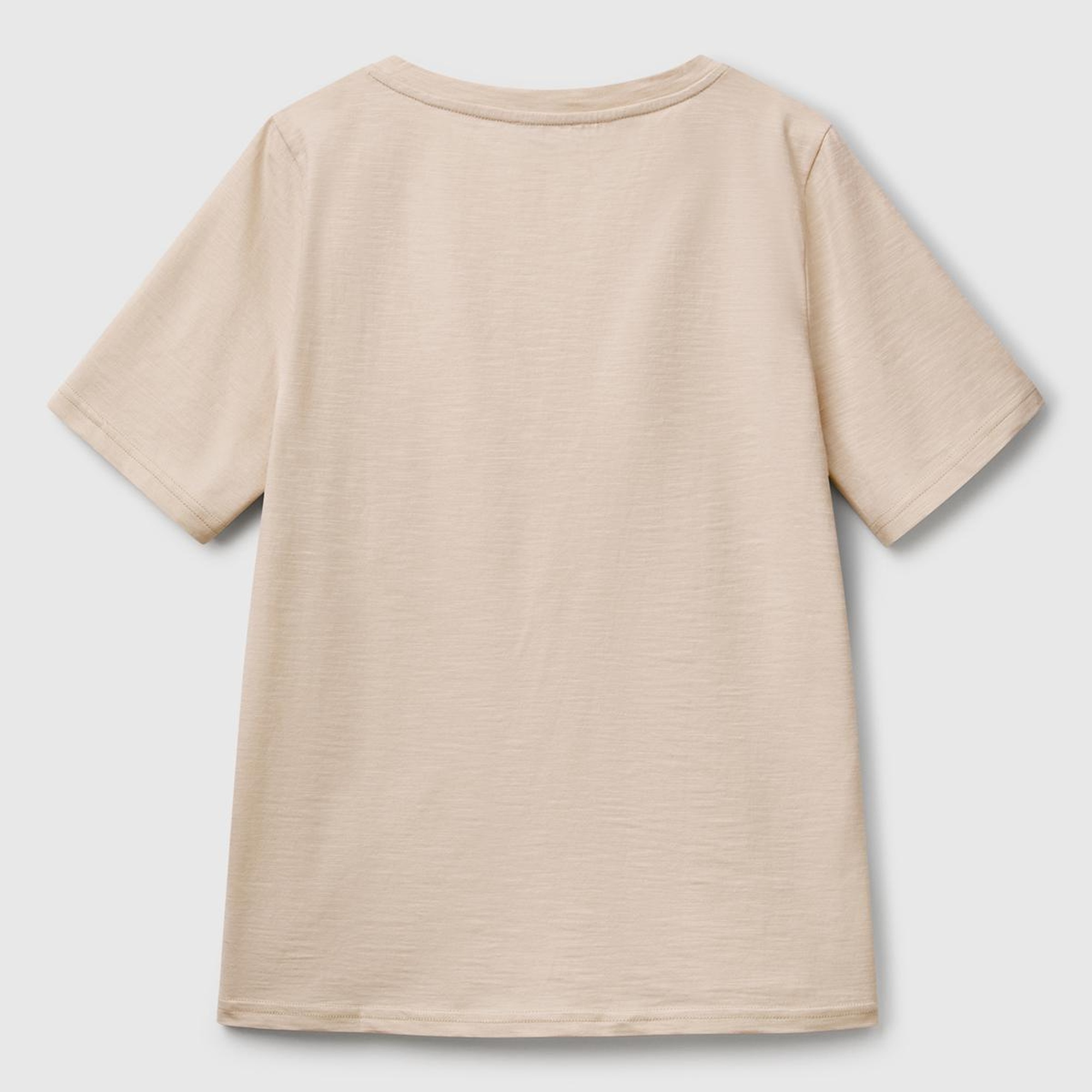 Kadın Bej %100 Koton V Yaka Slub T-Shirt