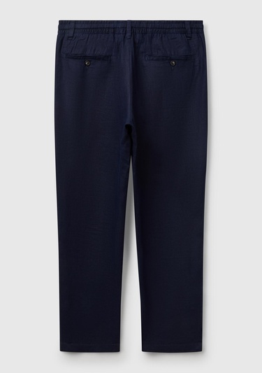  Erkek Lacivert %100 Keten Beli İpli Pantolon