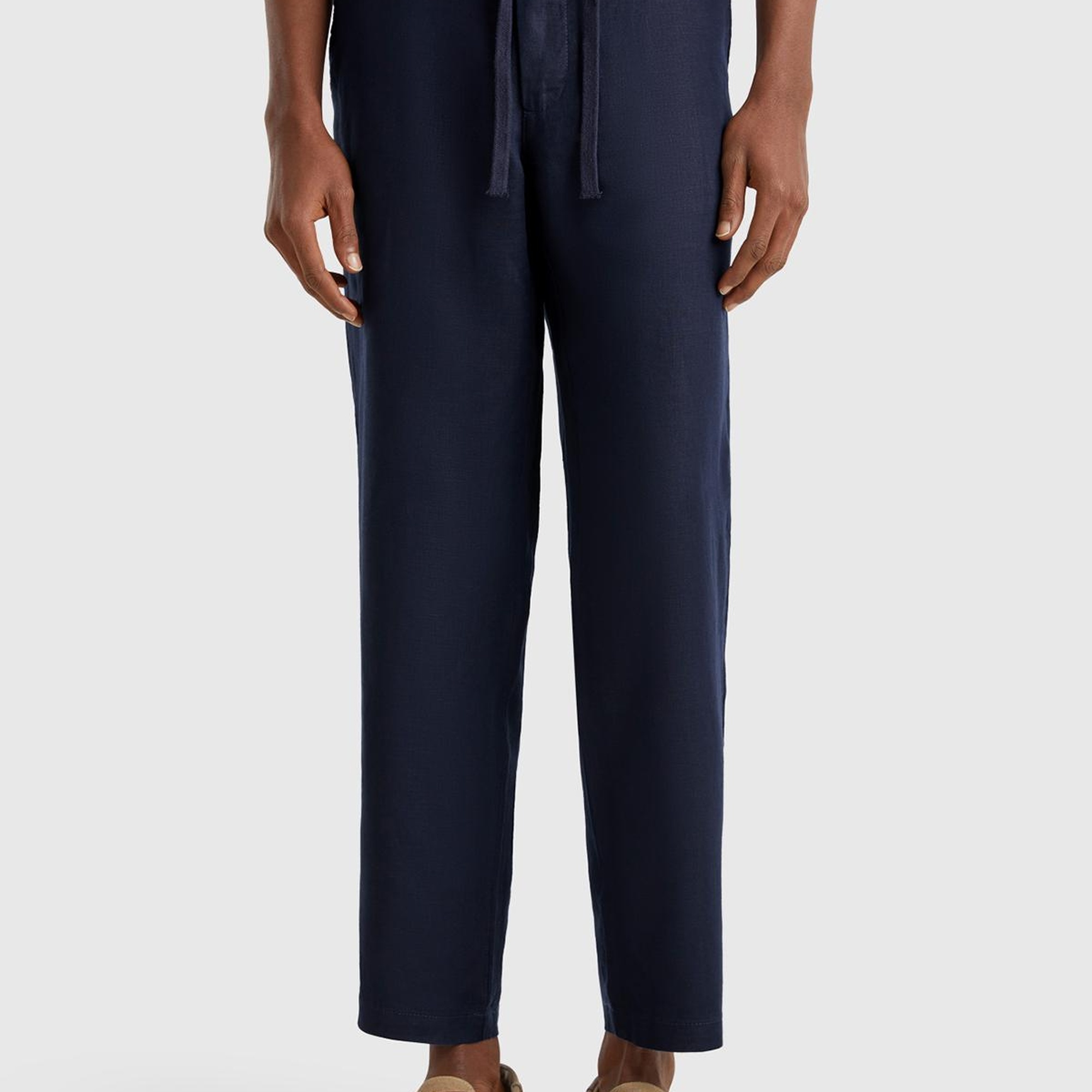 Erkek Lacivert %100 Keten Beli İpli Pantolon