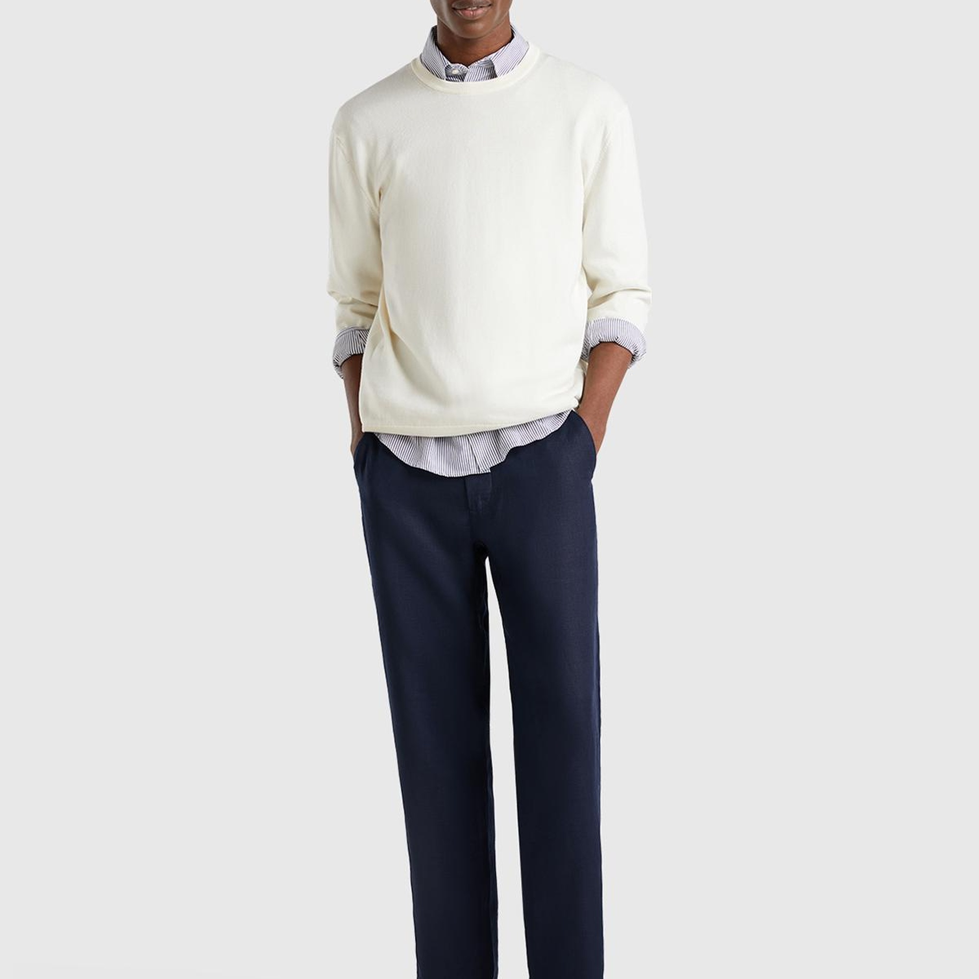 Erkek Lacivert %100 Keten Beli İpli Pantolon