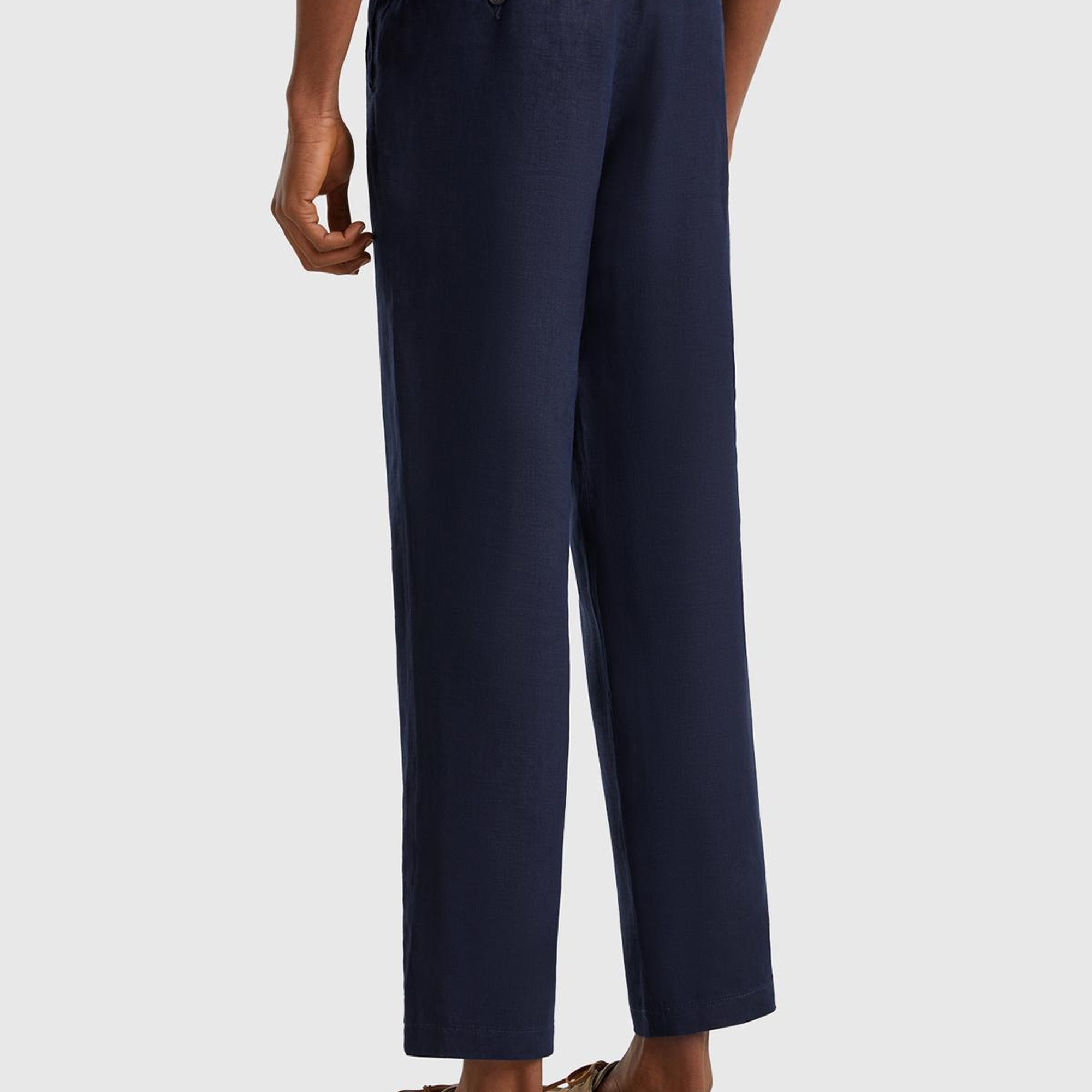 Erkek Lacivert %100 Keten Beli İpli Pantolon