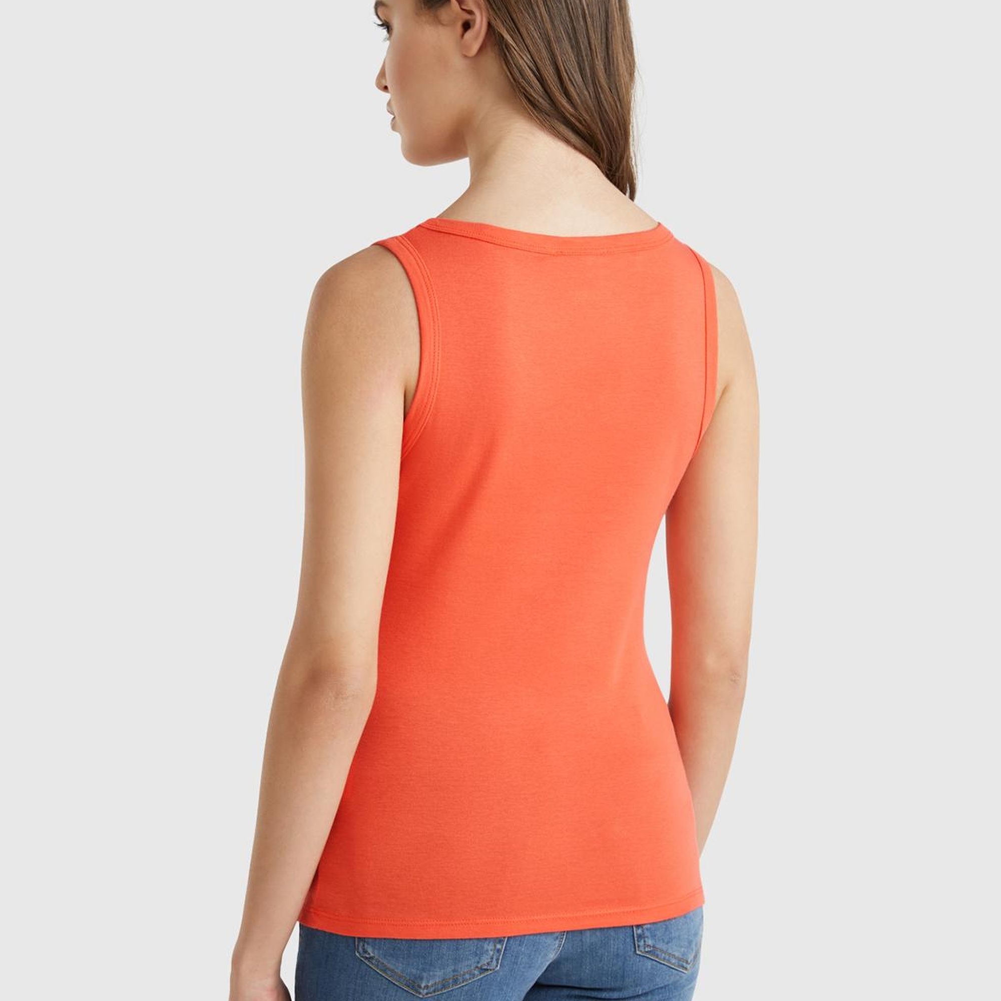 Kadın Turuncu %100 Pamuk Ucu Logo İşlemeli Slim Fit Yuvarlak Yaka Atlet