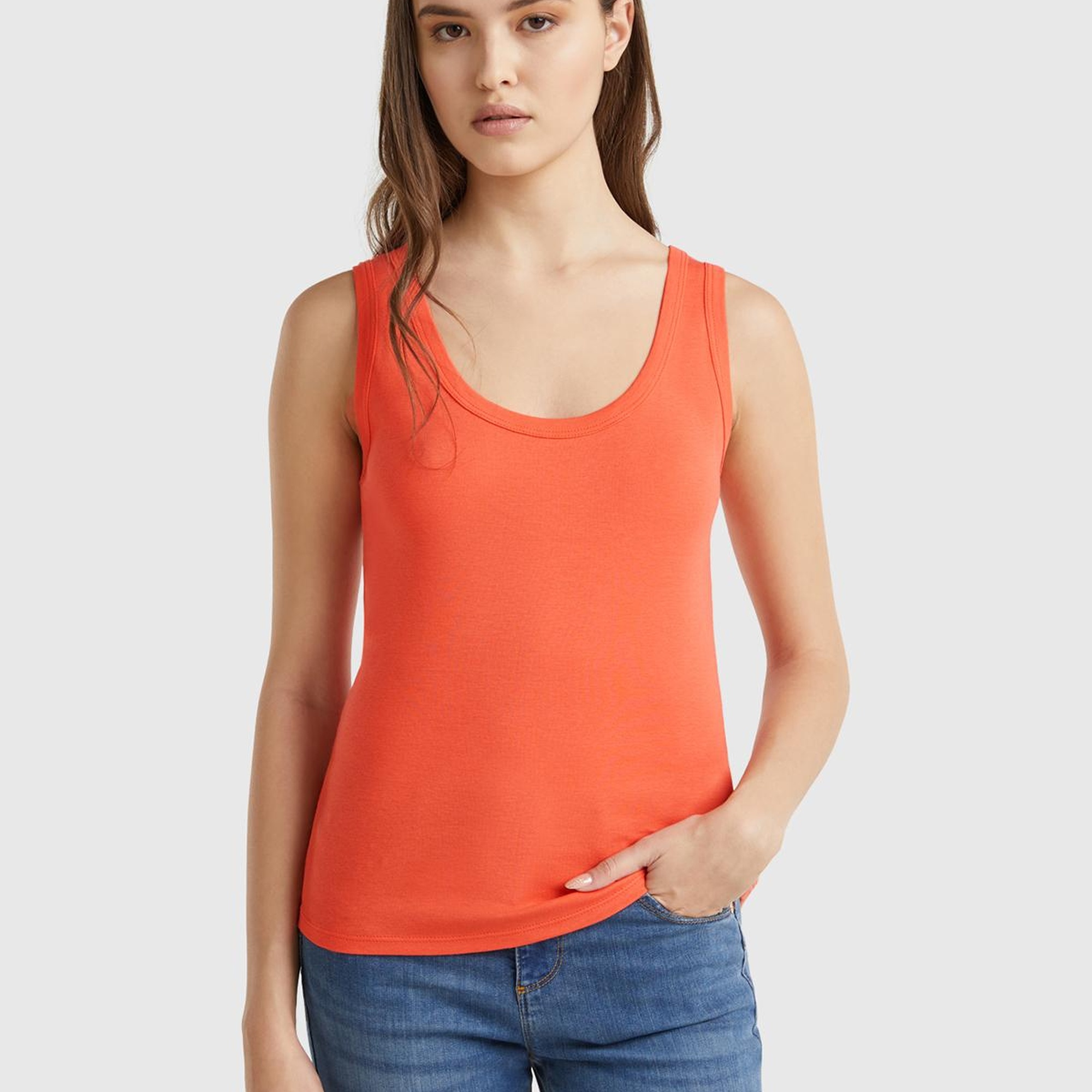 Kadın Turuncu %100 Pamuk Ucu Logo İşlemeli Slim Fit Yuvarlak Yaka Atlet