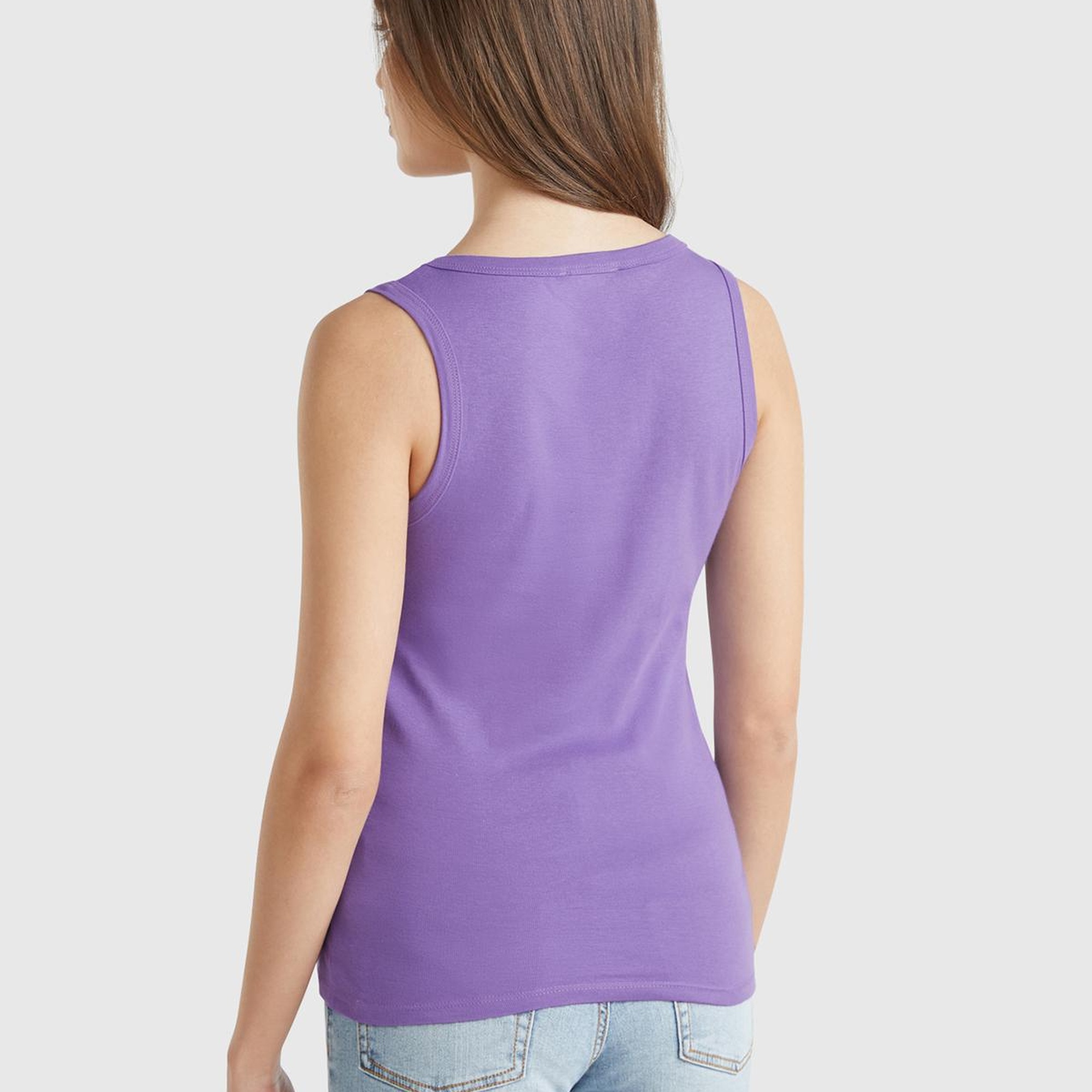 Kadın Mor %100 Pamuk Ucu Logo İşlemeli Slim Fit Yuvarlak Yaka Atlet