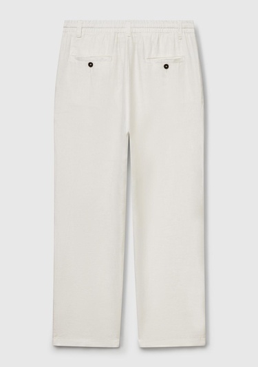  Erkek Beyaz %100 Keten Beli İpli Pantolon