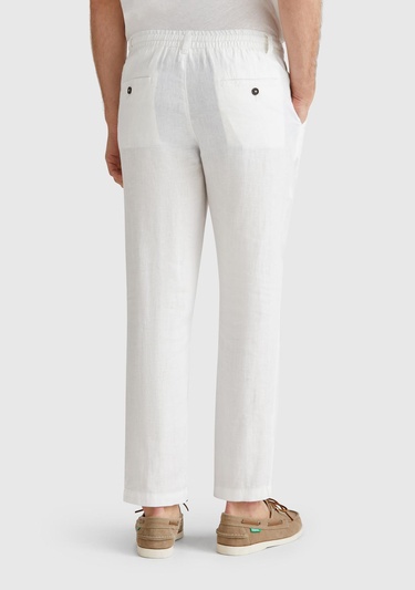  Erkek Beyaz %100 Keten Beli İpli Pantolon