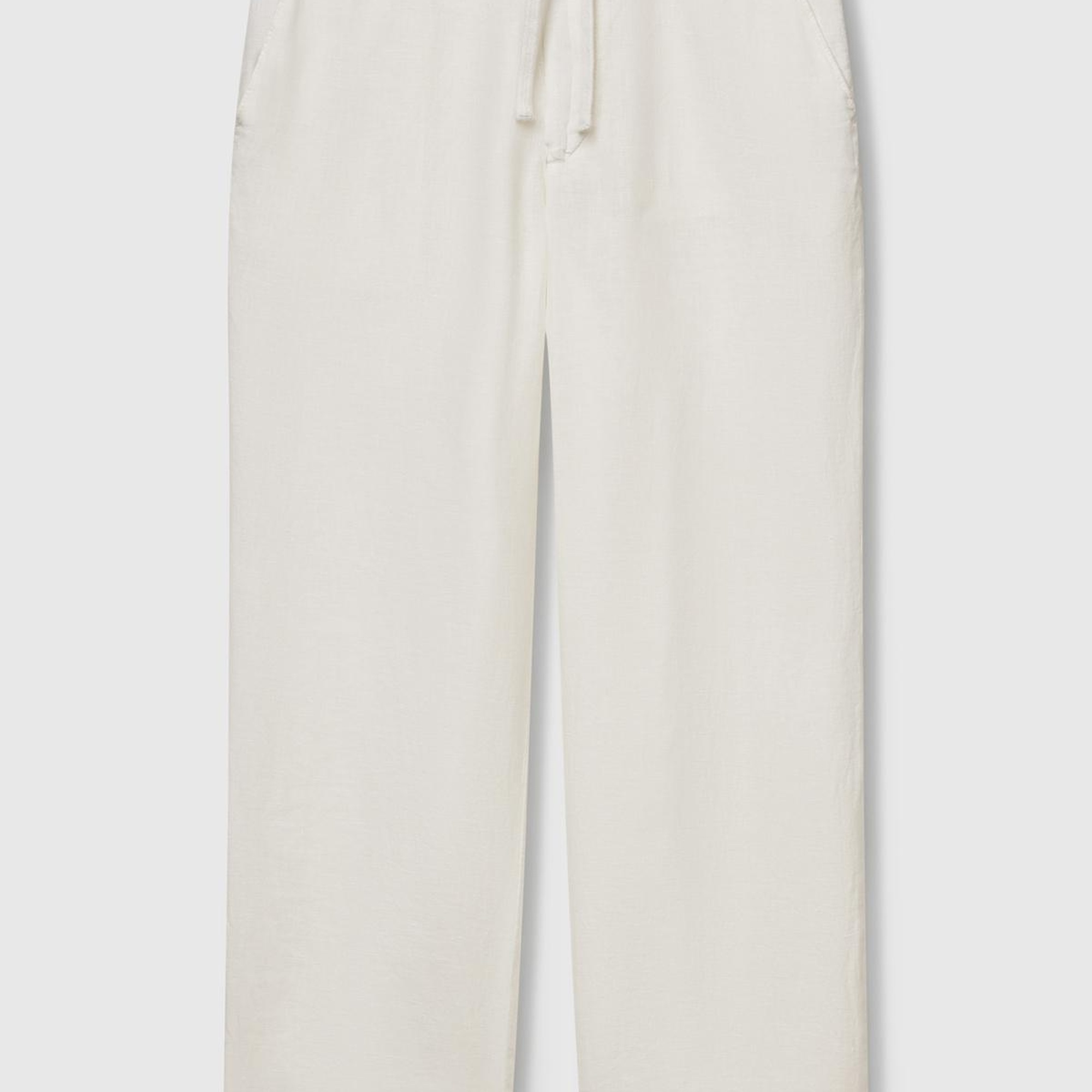 Erkek Beyaz %100 Keten Beli İpli Pantolon