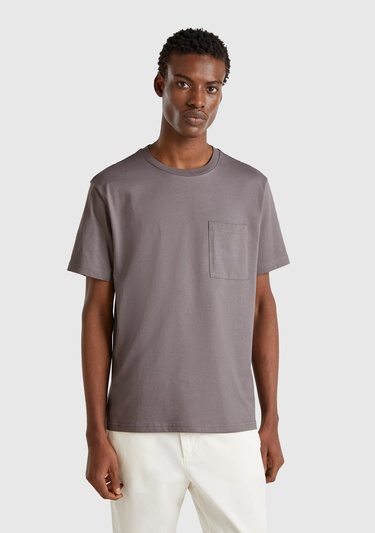  Erkek Antrasit %100 Pamuk Yama Cep Detaylı Oversize T-Shirt