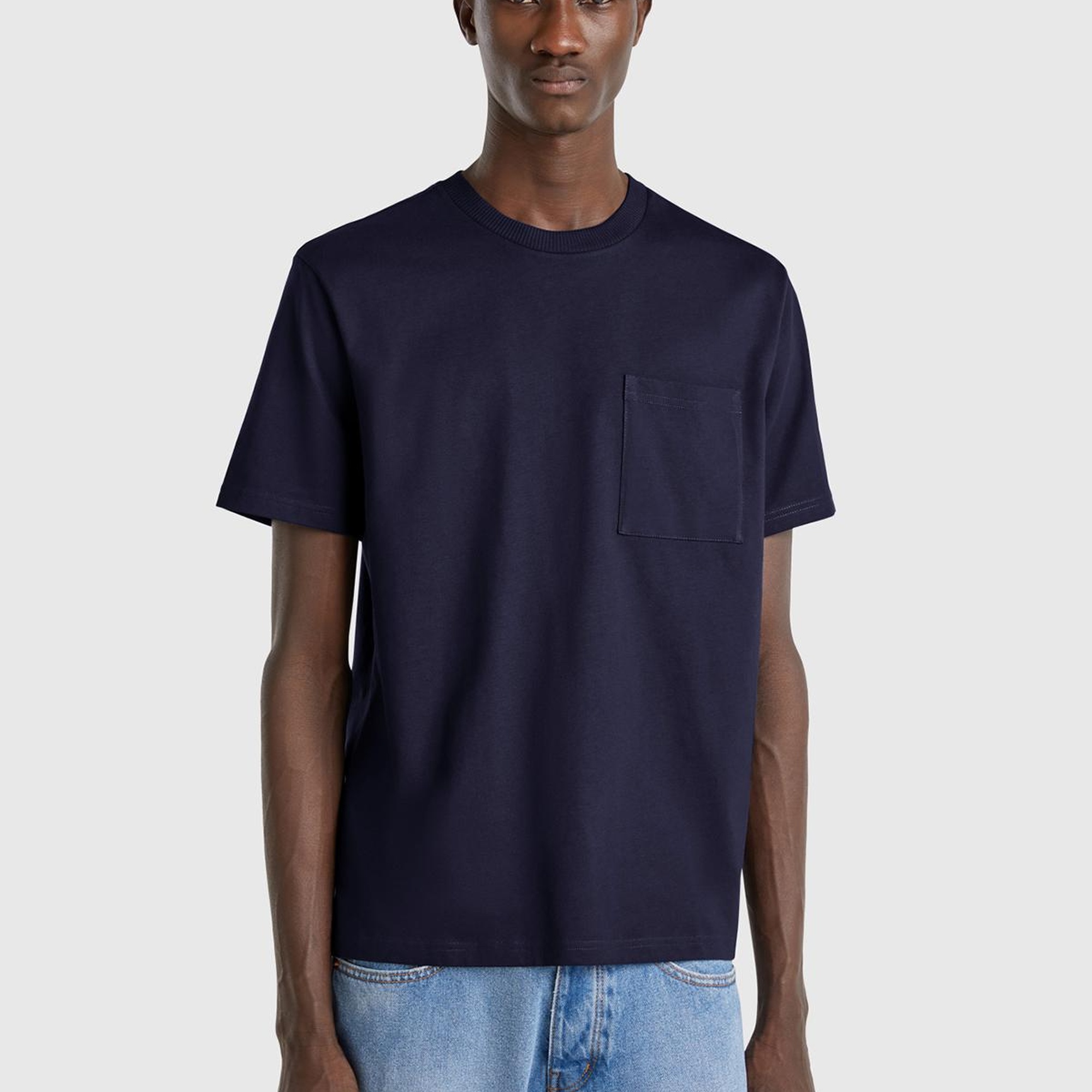 Erkek Lacivert %100 Pamuk Yama Cep Detaylı Oversize T-Shirt