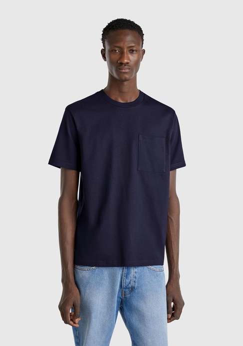  Erkek Lacivert %100 Pamuk Yama Cep Detaylı Oversize T-Shirt