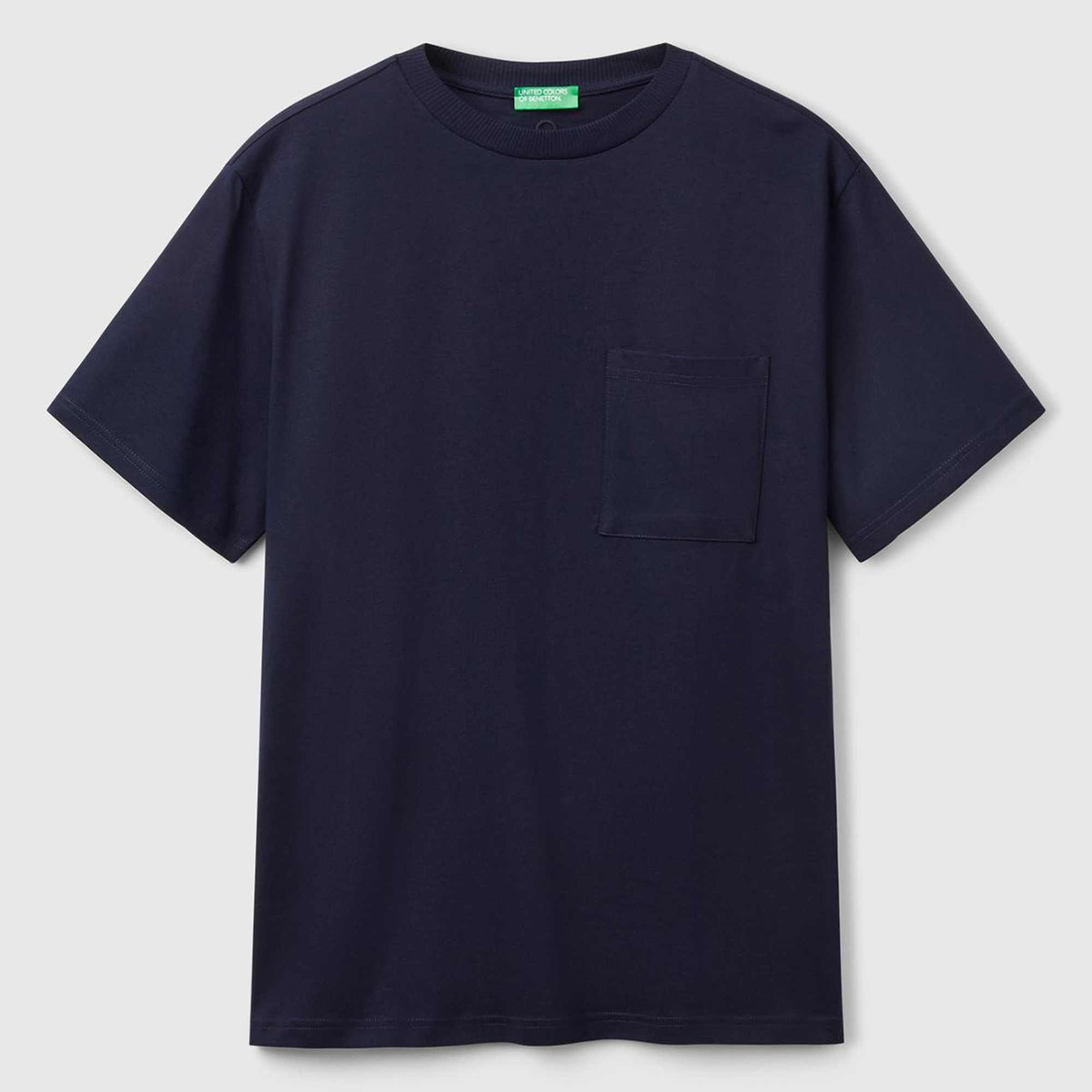 Erkek Lacivert %100 Pamuk Yama Cep Detaylı Oversize T-Shirt