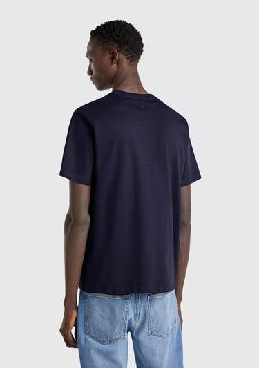  Erkek Lacivert %100 Pamuk Yama Cep Detaylı Oversize T-Shirt