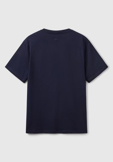 Erkek Lacivert %100 Pamuk Yama Cep Detaylı Oversize T-Shirt