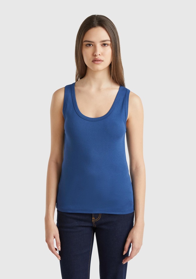  Kadın Denim %100 Pamuk Ucu Logo İşlemeli Slim Fit Yuvarlak Yaka Atlet