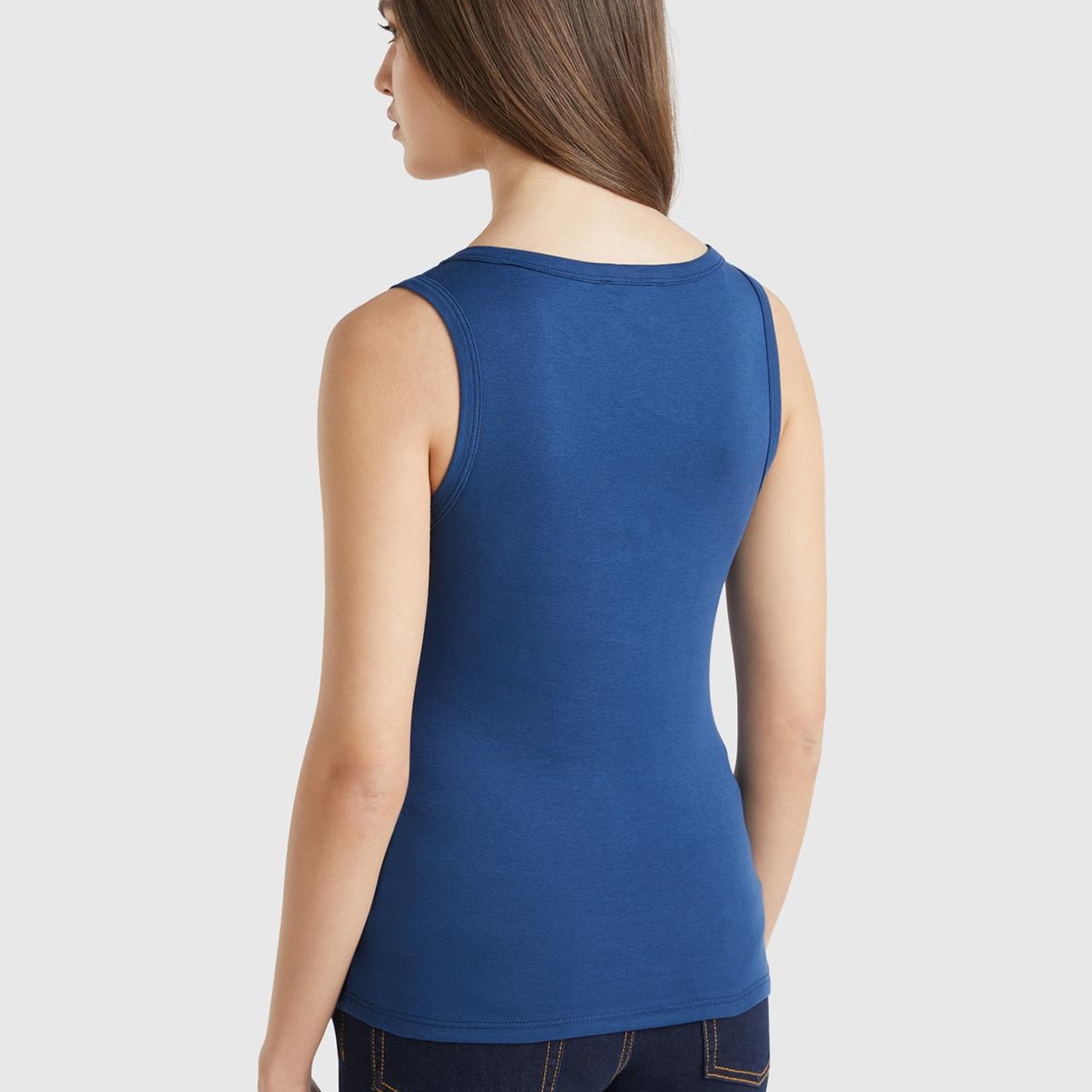 Kadın Denim %100 Pamuk Ucu Logo İşlemeli Slim Fit Yuvarlak Yaka Atlet