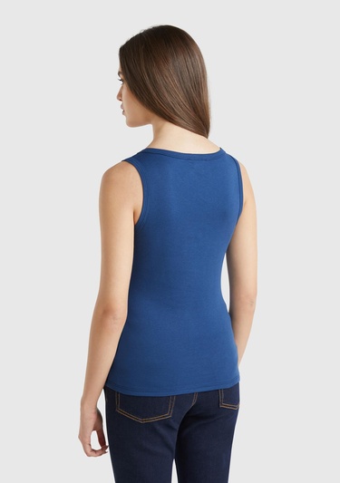  Kadın Denim %100 Pamuk Ucu Logo İşlemeli Slim Fit Yuvarlak Yaka Atlet