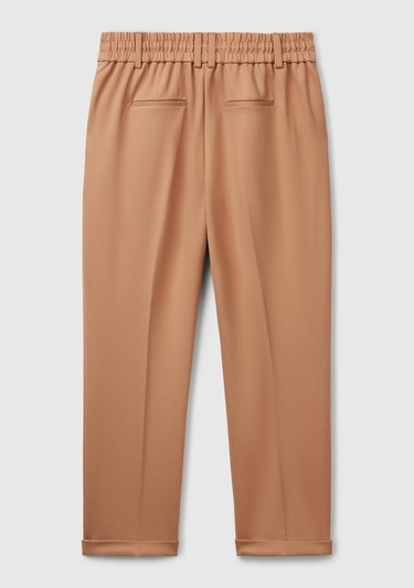  Kadın Bej  Beli Lastikli Pantolon