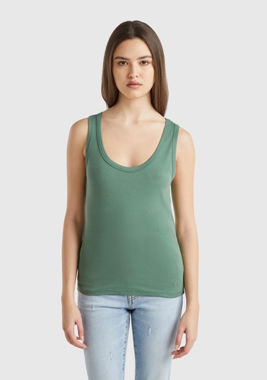  Kadın Açık Yeşil %100 Pamuk Ucu Logo İşlemeli Slim Fit Yuvarlak Yaka Atlet